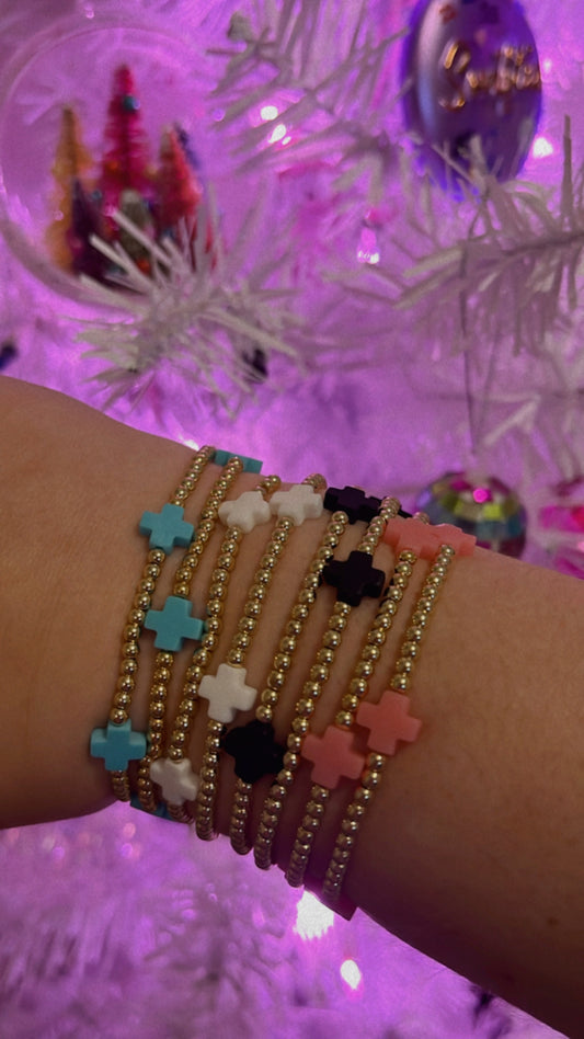 Signature cross 3mm bead bracelet